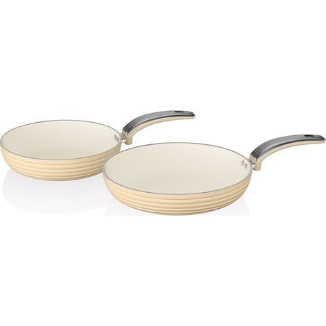 SWAN SWPS2010CN Retro Set de 2 Poêles à Frire 20 28cm Aluminium Induction Antiadhésif Céramique Crème (1/5)