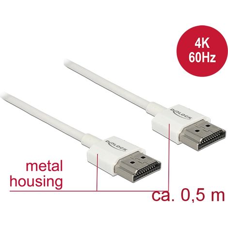 Cable HDMI de alta velocidad con Ethernet - HDMI-A macho-macho 3D 4KÂ 0.5 mÂ Blanco fino High Quality