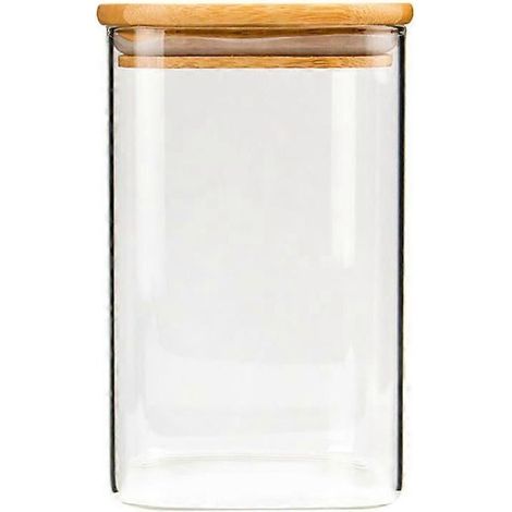 Bocal carré en verre, boîte de conservation hermétique pour grains de thé ou de café en vrac (950 ml) (1/3)