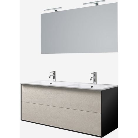 Igea 5-teiliges Badezimmer-Mobile mit Doppelwaschbecken und Spiegel - Beige