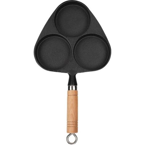 Poêle en fonte à 3 compartiments – JINFGERNE – Poêle pour crêpes, œufs au plat et steak – Cuisson du petit-déjeuner
