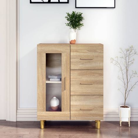 Buffet Bahut Meuble de rangement Commode Chêne sonoma 69,5x34x90 cm Bois d'ingénierie 13533 (1/5)