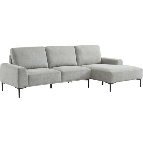 sweeek - 3-Sitzer-Sofa mit Stoffbezug - Recamiere rechts, Stoff, Hellgrau