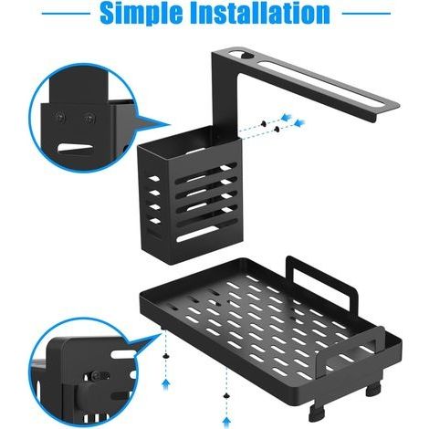 Schwammhalter für die Küchenspüle, zur Wandmontage und freistehend, Schwammbürstenhalter aus Edelstahl, Küchenorganizer, Aufbewahrung für Spülmittel, Schwämme, Bürsten und Geschirrtücher (1/4)