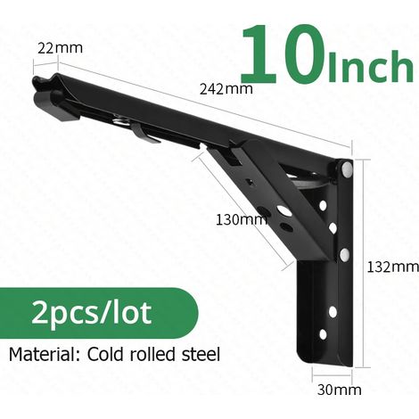 (Noir 25 cm) Lot de 2 supports d'étagère pliables, acier inoxydable, gain de place (1/3)