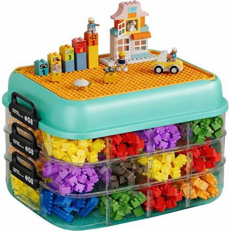 Boîte de rangement empilable et robuste - 4 niveaux - Avec plaque de base - Avec séparateurs - Boîte de rangement pour blocs de construction (ex. : Lego) - Boîte de rangement avec plaque de base - Cof (1/5)