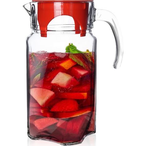 Jarra de vidrio para bebidas, agua, zumo, limonada, con tapa, 1,75 L (1/5)