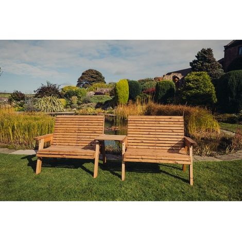 Valley 4 Seat Set 2X2B Straight Tray - Timber - L100 x W280 x H95 cm - Fully Assembled - Set of Waterproof Cushions Included