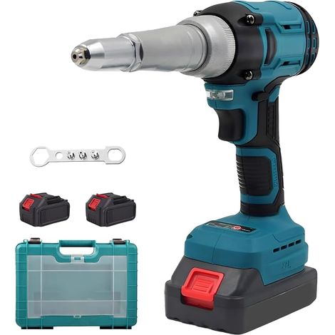 Riveter with 21V Battery, Brushless 20000N Automatic Electric Riveter with 2 x 1300mAh Batteries for 1/4-1/4" Rivet for Automotive Repair and DIY (1/5)