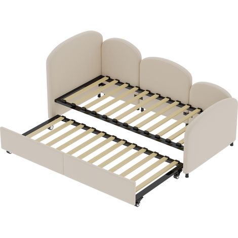 Letto divano 90 x 200 cm in velluto beige con cassetto contenitore HOMVRA (1/5)