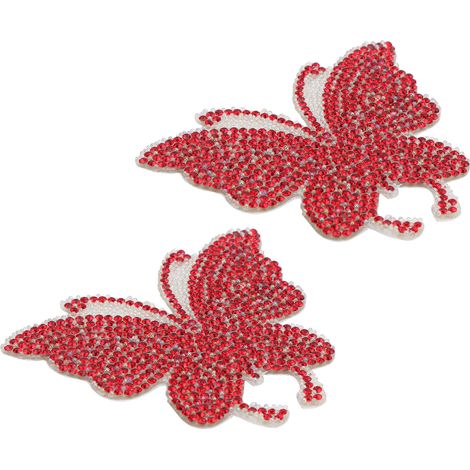 Autocollant papillon en cristal brillant, adhésif, strass rouge pour la décoration de vêtements, voiture, ordinateur