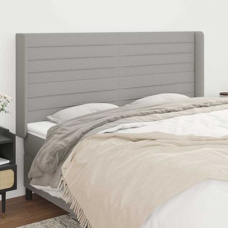 vidaXL Tête de lit avec oreilles Gris clair 203x16x118/128 cm Tissu (1/5)