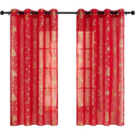 Tende Natalizie Eleganti Set 2 Pezzi 240x140cm Trasparenti Rosse (1/4)