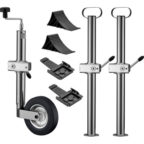 Wiltec Anhänger Set 10-teilig, Stützrad bis 362 kg Traglast mit Klemmhaltern, Stützen & Unterlegkeilen