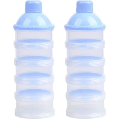 2 Pièces Boîte Doseuse à Poudre de Lait avec 5 compartiments, Boîte Alimentaire Bébé Distributeur de Lait (Bleu) (1/4)