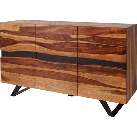 Buffet ORKAN 150 cm – Massivholz aus Sheesham und schwarzes Metall – 3 Türen im Industriedesign