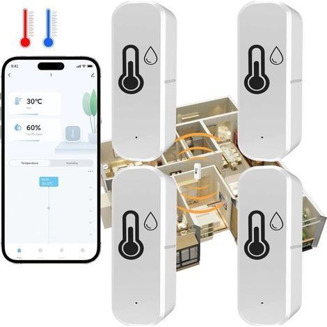Termometro e igrometro connesso - 4 pezzi WiFi 2.4GHz Tuya/Smart Life - Compatibile con Alexa e Google Home per la serie Casa e Bambino (1/5)