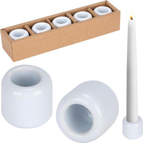 Porte-Bougies en Céramique – 5 Pièces Support Bougie Blancs Bougeoir Céramique Trou 1,8cm Porte-Bougie (1/5)