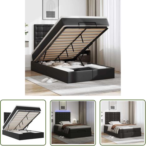 vidaXL Cadre de lit ottoman avec matelas noir 120x190 cm similicuir (1/5)