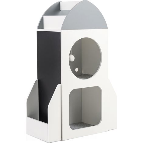 Pour chambre enfant et crèche étagère de rangement jouets fusée blanche multifonction avec tableau ardoise (1/5)