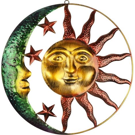 Sun And Moon Wall Art - 11.4 Inch 3D Metal Wall Sculpture - Indoor Outdoor Garden Patio Decor - 1 Piece (1/5)