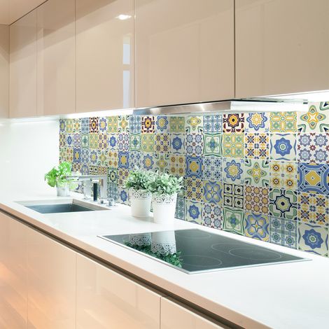 Sticker Mural Carrelage adhésif Cuisine Salle de Bain - 24 STICKERS CARREAUX DE CIMENT AZULEJOS REINA - 24stickers10x10cm (1/5)