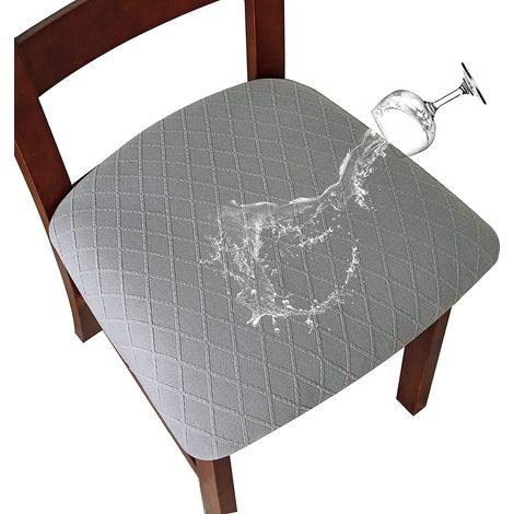 Waterproof Stretch Chair Covers with Diamond Pattern and Buckle for Dining Room and Kitchen (Light Gray, 6 Pieces) (1/5)