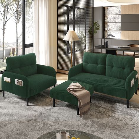 Set da salotto 3 pezzi 120x75x79 cm in velluto a coste verde smeraldo, modulare FloraGrace (1/5)