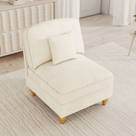 Canapé Windsor sans accoudoir en chenille blanc avec 1 coussin (1/5)