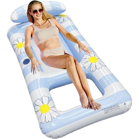 Lettini gonfiabili da piscina per adulti, sdraio galleggianti con poggiatesta, adatti a piscine, laghi, fiumi, giardini e resort. (1/5)
