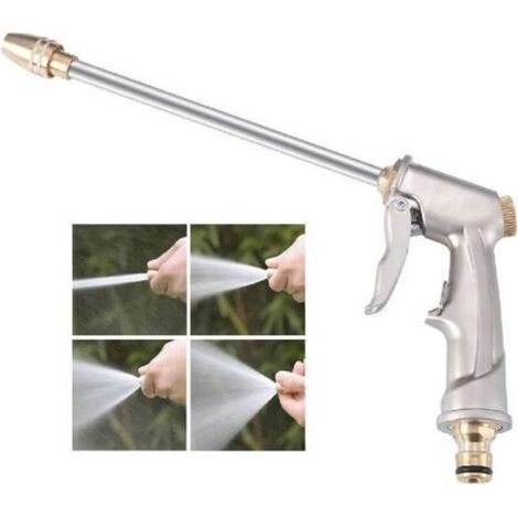 Pistolet d'arrosage en métal, lance haute pression avec 4 modes d'arrosage, pistolet d'arrosage professionnel en métal avec rallonge, pistolet d'arrosage de jardin étanche pour voitures et animaux dom (1/5)