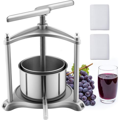 VEVOR Pressoir a Fruits Manuel 3 L, Presse a Vin Traditionnelle en Acier Inoxydable, pour Fabrication de Cidre Jus Raisin Pomme Agrumes Legumes Cuisine, Presse Fruits avec Poignee en T Resistante (1/5)