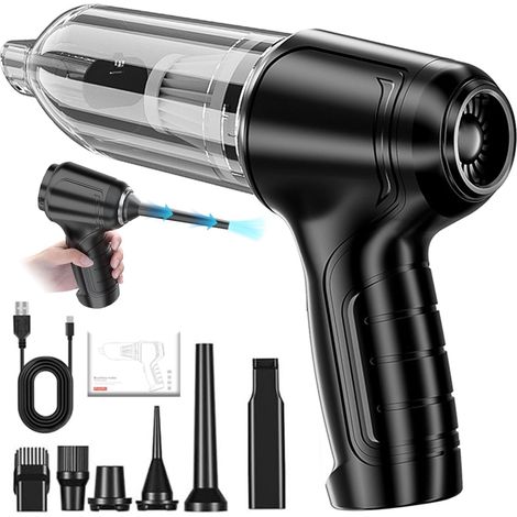 1pc Aspirateur de voiture rechargeable, aspirateur portatif sans fil haute puissance 120 W, sans balais, puissant et silencieux (noir) (1/5)