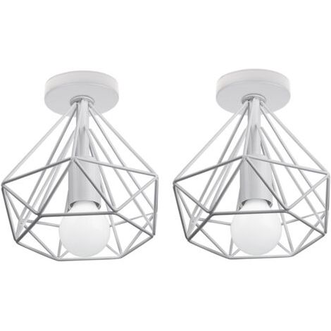 royaluxe- 2PCS Plafonnier Moderne En Forme De Diamant Lustre Créatif Simple Ø20CM Pour Café Restaurant Salle À Manger Bar (Blanc)
