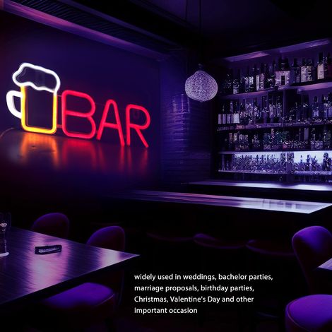 Signe lumineux LED Bar en PVC - Enseigne néon USB avec batteries optionnelles pour décor murale (35.5 cm, rouge) (1/5)