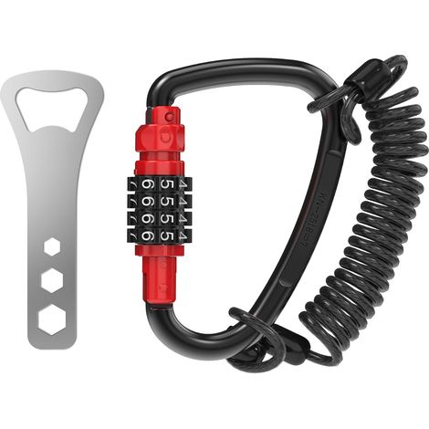 Cadenas à combinaison avec mousqueton robuste,câble rétractable de 1,4 m,grand anneau en D verrouillable,pour casque de moto,maillons de chaîne,crochet de hamac,escalade en plein air (1/5)