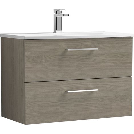 Balterley  Modern Bathroom Wall Hung 2-Drawer Vanity & Curved Basin, Solace Oak, 800mm
