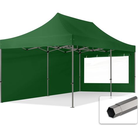3x6 m Faltpavillon, PREMIUM Stahl 40mm, Seitenteile mit Panoramafenstern, dunkelgrün