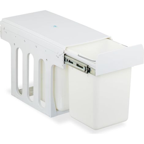 Poubelle encastrable pour la cuisine, 2 bacs de 8 litres chacun, H x L x P : 35,5 x 25 x 47 cm, blanche (1/5)