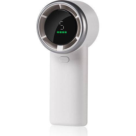 Mini ventilateur de cou portable, pliable, sans balais, haute puissance, USB, affichage numérique, 5 vitesses réglables, blanc. (1/5)