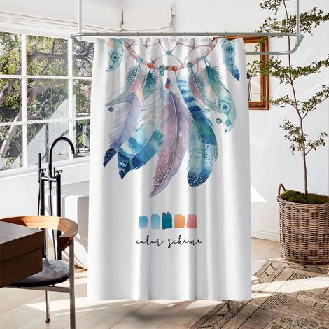 Mildew Proof Shower Curtain, Machine Washable Fabric Shower Curtain with Rust Proof Hooks, Bohemian Style Polyester Shower Curtain 120x180CM (1/5)