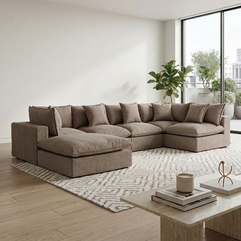 Canapé modulable en U 380x210x85 cm en tissu texturé taupe - MODUSOF (1/5)