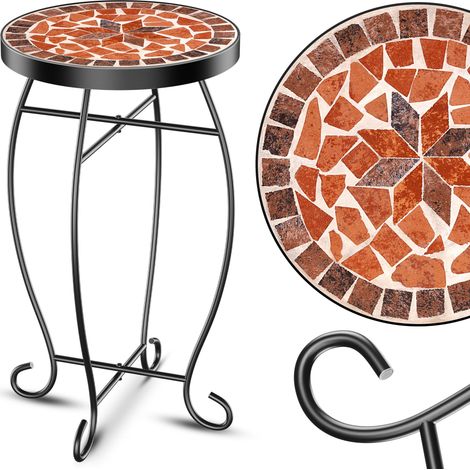 KESSER® Tavolino in mosaico Tavoli da bistrot Sgabelli per fiori Rotondo 60 x 34 cm Tavolino in mosaico di metallo Tavolino da balcone Tavolini da giardino Tavolo da balcone Mosaico di pietra Antico