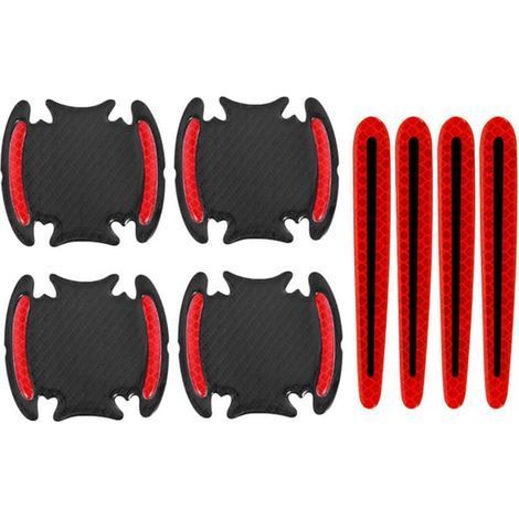 8 Pièces Autocollants Réfléchissants de Poignée de Porte de Voiture Rouge Anti-Rayures Poignée Protection Film Porte Tasse Bol Tampon Sécurité Bandes (1/5)