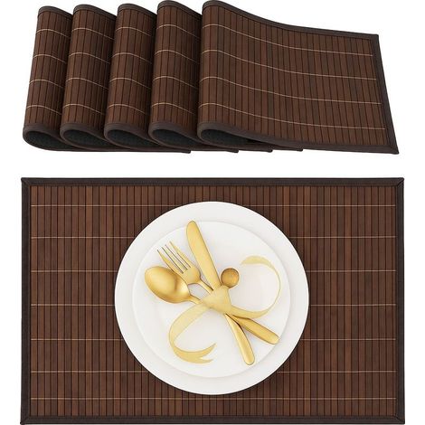 Relaxdays Set de table, 6 dessous, rectangulaire, 45 x 30 cm, pour la salle à manger ou la cuisine, marron (1/5)