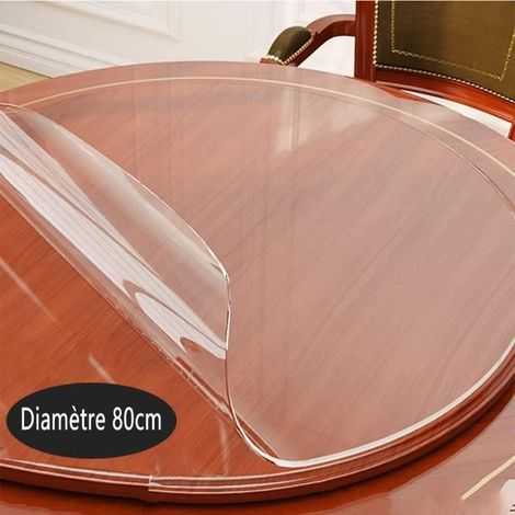 Nappe de table ronde transparente en PVC imperméable, protection imperméable pour bureau, Épaisseur : 2 mm., Dia.80cm (1/4)