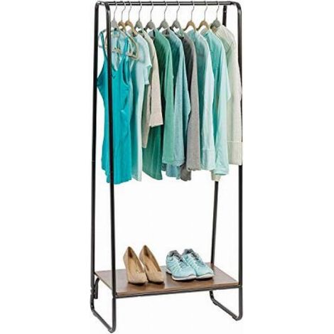 Iris Ohyama Appendiabiti in Metallo con Ripiano in Legno, 1 Livello, Nero, Design Moderno, Solido, Anti scivolo, Per Camera, Studio, Armadio, Abbigliamento e Scarpe, Montaggio Facile, PI-B1