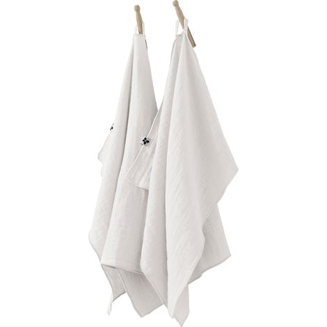 Lot de 2 essuie-mains Gaze de coton 50x70 GAIA Blanc Chantilly