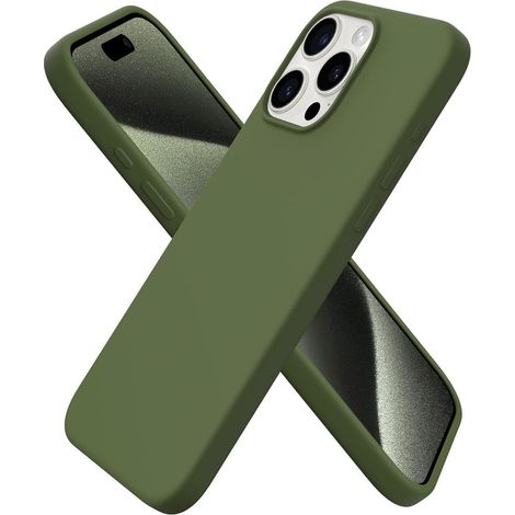 Coque en silicone liquide pour iPhone 15 Pro Max, protection intégrale, vert cèdre (1/5)