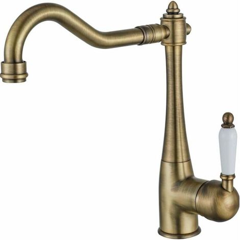 SABIR Robinet de cuisine en laiton vintage, robinet de cuisine antique orientable à 360°, robinet d'évier maison de campagne à haute pression, robinet mitigeur de cuisine (1/5)